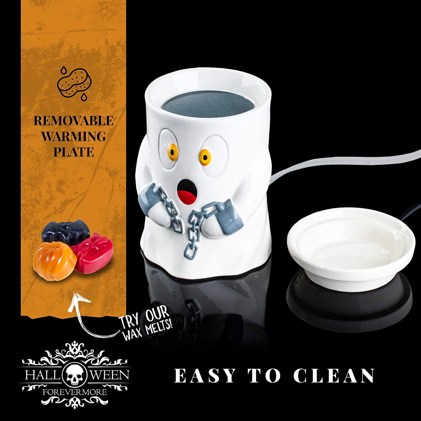 Friendly Ghost Ceramic Wax Warmer | Flameless & Easy to Clean | Handcrafted Horror-Style Character Aromatherapy Candle Warmers