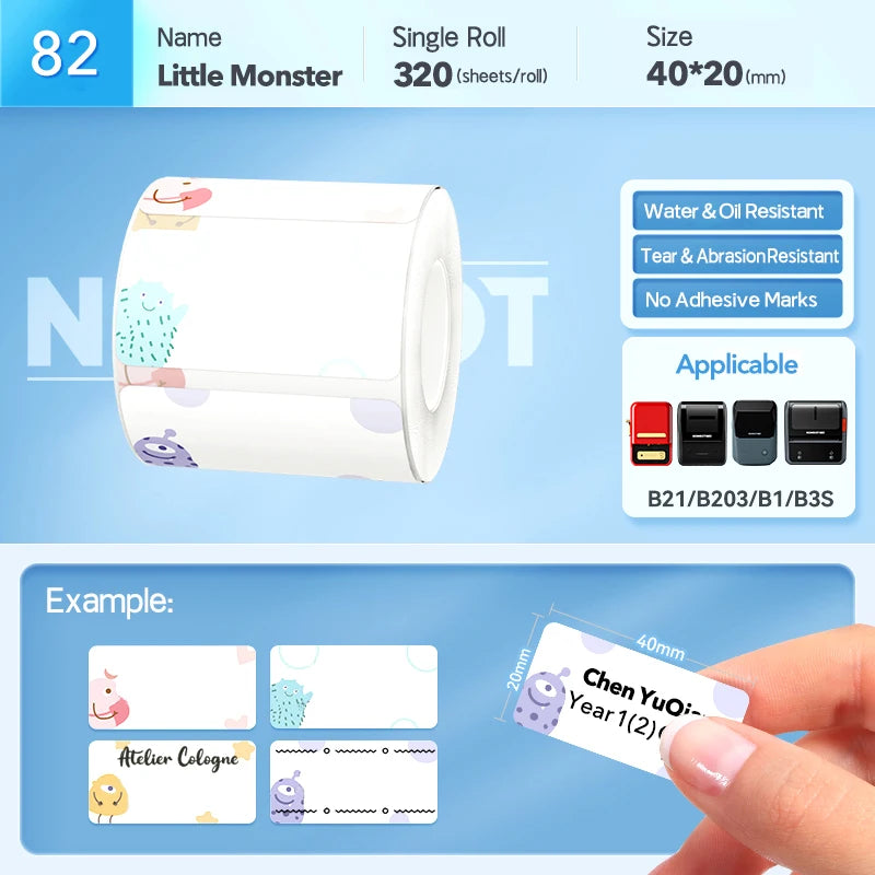 Niimbot B21 Cartoon Pattern Smart Portable for B21 Label Printer Paper Thermal Label Waterproof Stickers Fast Printing Stickers