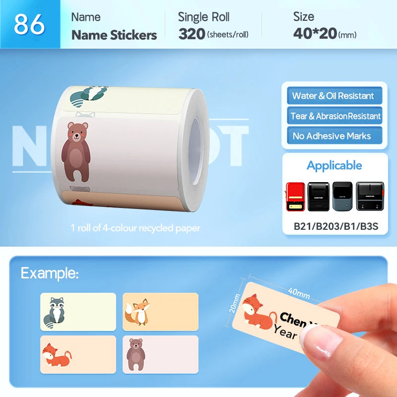 Niimbot B21 Cartoon Pattern Smart Portable for B21 Label Printer Paper Thermal Label Waterproof Stickers Fast Printing Stickers