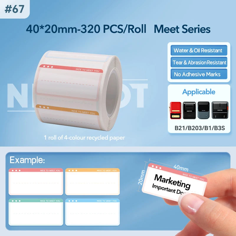 Niimbot B21 Cartoon Pattern Smart Portable for B21 Label Printer Paper Thermal Label Waterproof Stickers Fast Printing Stickers