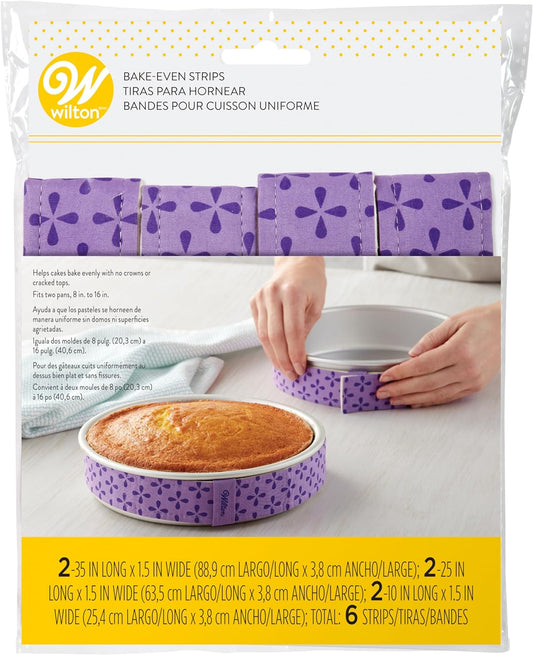 Bake-Even Cake Pan Strips - Use Cake Strips on Baking Pans for Evenly Baked Cakes, 6-Piece Set, (2) 35 X 1.5-Inch, (2) 25 X 1.5-Inch and (2) 10 X 1.5-Inch