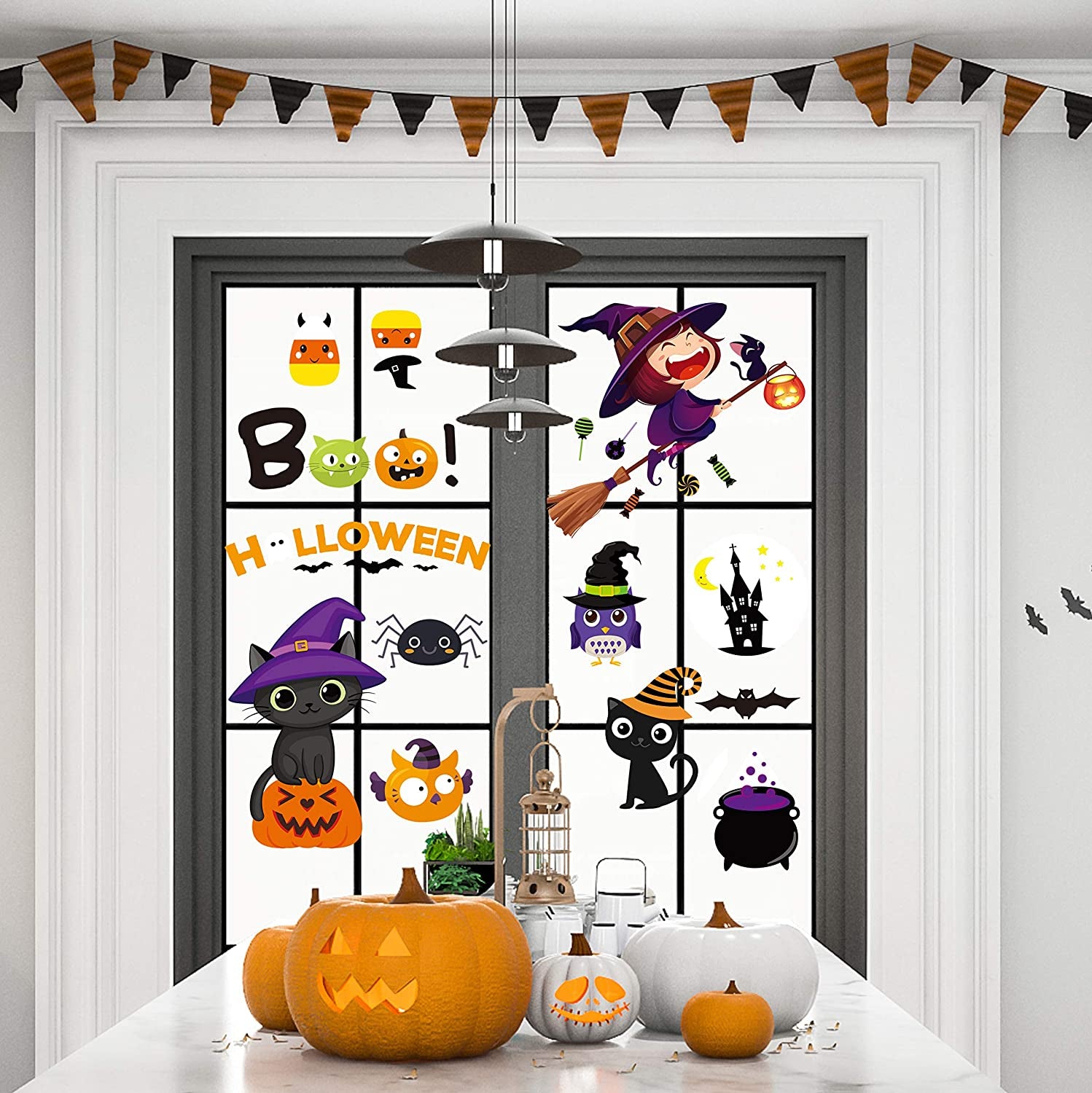 Halloween Window Clings, Halloween Window Decorations Halloween Window Stickers Decals Cute Pumpkin Ghost Halloween Window Decor for Halloween Party Supplies